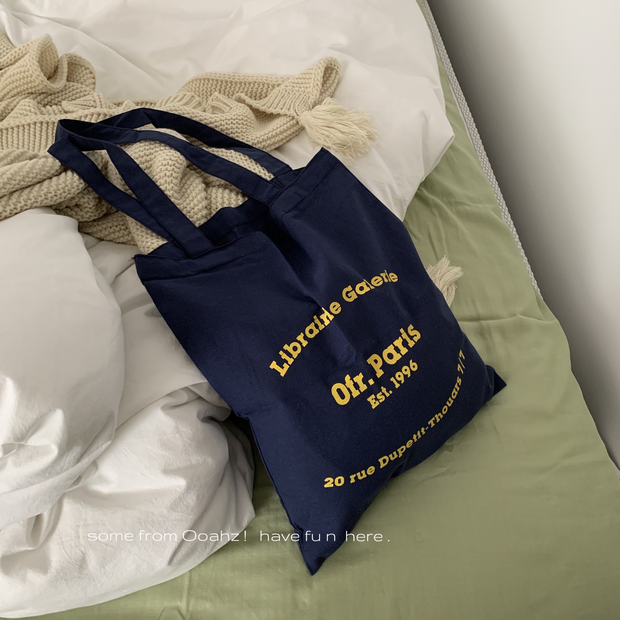 邂逅巴黎 韩国垂感百搭字母单肩包 法式ins薄款坯布袋女帆布包包