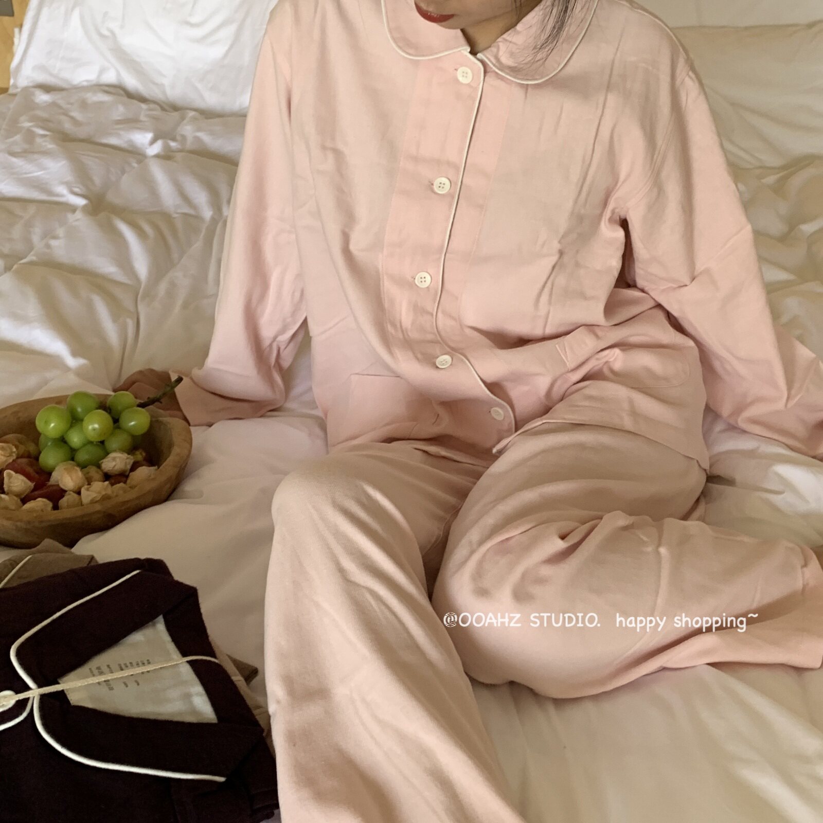 100棉无侧缝情侣家居服纯棉磨毛