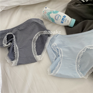 ooahz 复活款 好穿的小格子内裤回来了 可爱棉质蕾丝边少女低腰女