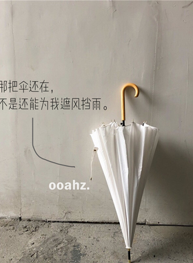 ooahz 适合拍照的治愈白~纯色ins长柄雨伞男女实木柄婚庆伞防风