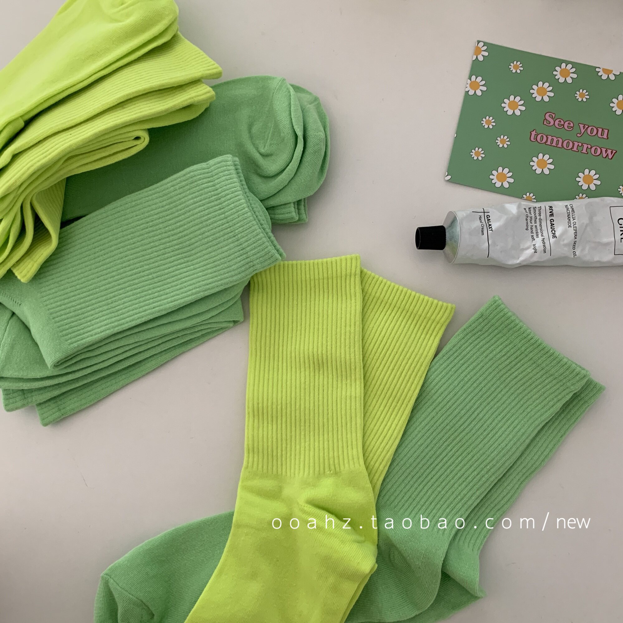 绿意盎然～初春彩色系球鞋中筒袜子 韩国纯色棉袜运动袜子ins春夏