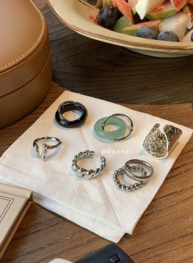 冷淡系戒指合集：小众金属感异形树脂戒指 开口电镀搭配百搭指环