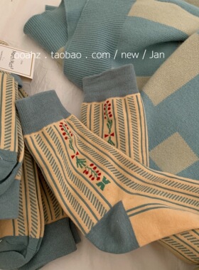 海盐奶酥｜nai蓝 复古韩国女袜棉中筒袜子英伦风堆堆袜ins花袜子