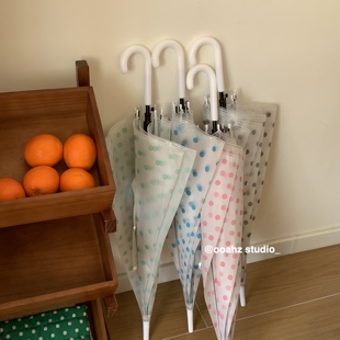 马德里不思议｜磨砂白 多巴胺波点透明伞可爱少女圆点长柄ins雨伞