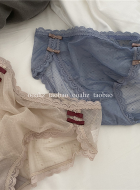 ooahz 中式旗袍小性感风~侧开双蝴蝶结棉裆冰丝网纱低腰女士内裤