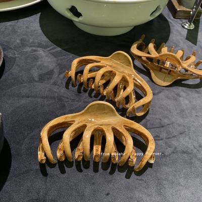 原木色质感发抓 法国工艺难做的油画作品抓夹时髦ins质感十足发饰