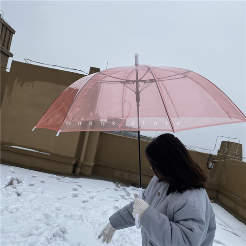 糖果色阴天情侣拍照长柄透明雨伞