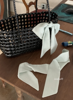 雪碧气泡~绿色条纹百搭绑发带 蝴蝶结飘带绑包包装饰伴手礼小丝巾