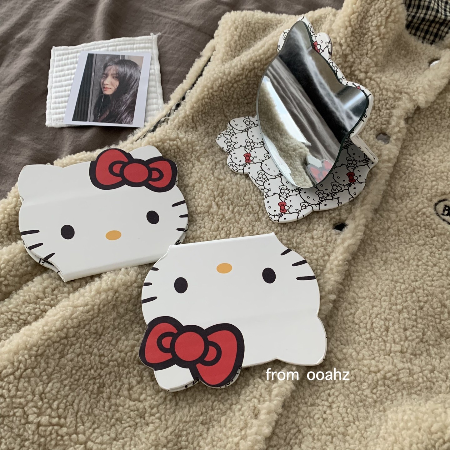 猫咪凯蒂~可爱桌面台式可立化妆镜 旅行随身便携梳妆镜宿舍小镜子