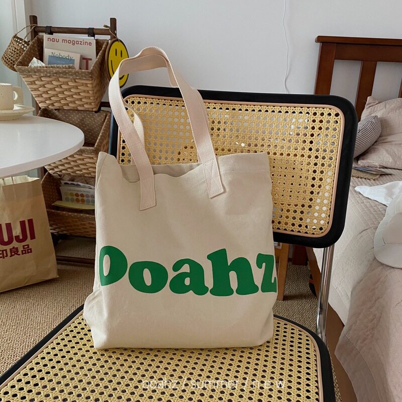 首尔plog｜帆布包 ooahz自制韩国实用巨百搭单肩包大容量字母包包