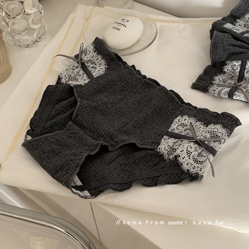 蕾丝花边可爱棉质螺纹内裤