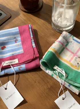 兔子和刺猬是邻居 玫红绿色丝巾围巾女春夏搭配装饰领巾发带头巾