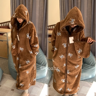 行走的被窝~秋冬珊瑚绒家居服连帽睡袍 南北方保暖加厚睡衣外套女