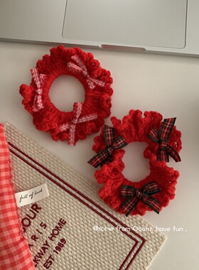 本命红发饰合集~韩国大红色针织布艺发圈甜美复古金标发夹ins发饰