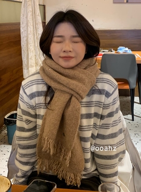 奶呼shan~咖啡羊毛混纺针织闪闪围巾 秋冬韩系氛围感保暖护颈围脖