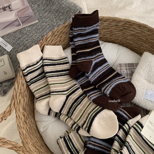 袜子秋冬韩国ins博主撞色条纹袜中筒袜休闲百搭女袜 永远没烦恼