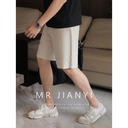 MR JIANYI 夏季呼吸感天丝轻薄凉感休闲短裤莱赛尔棉直筒五分裤男
