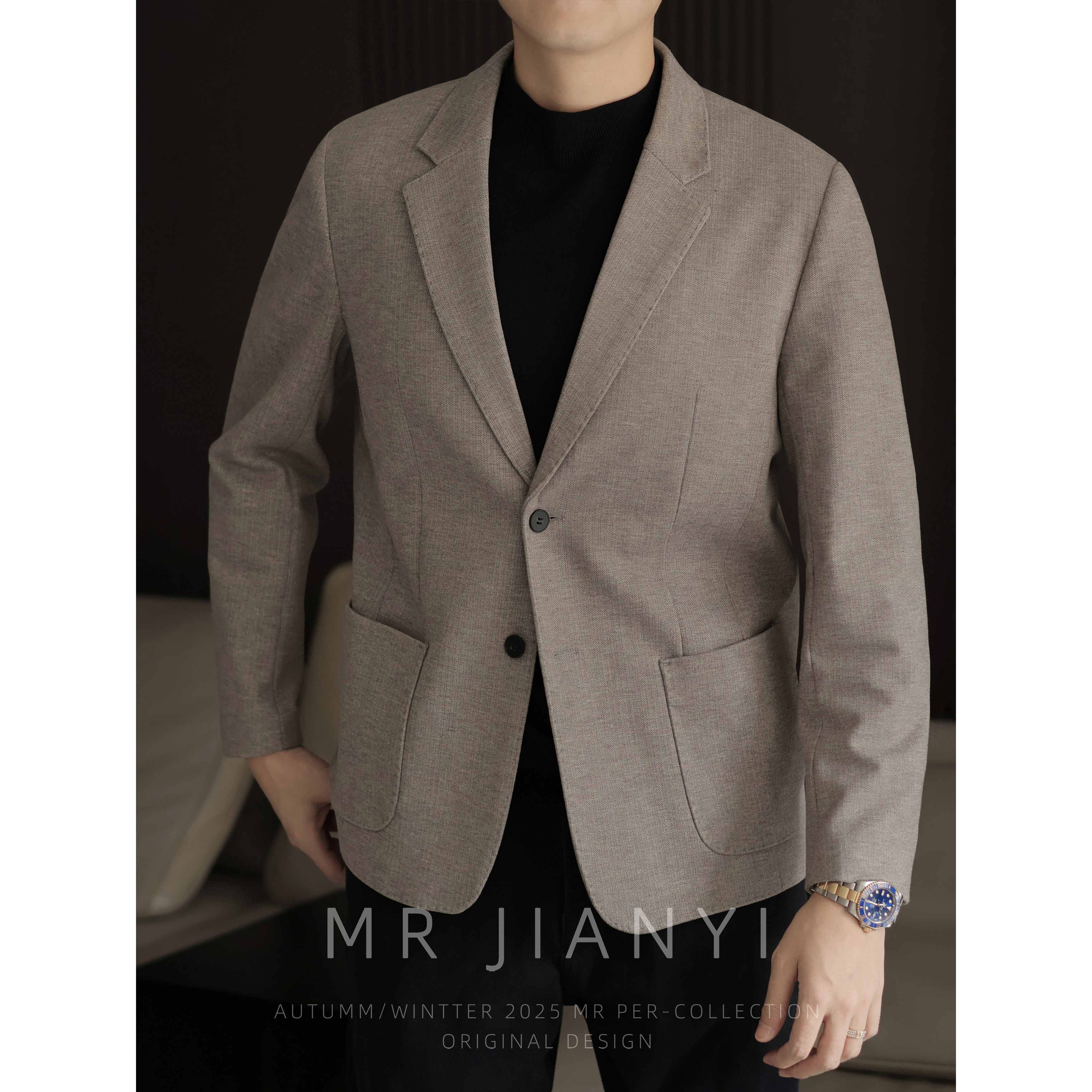 MR JIANYI 冬季「睿动绅情」珠边设计呢料休闲西服商务西装外套男