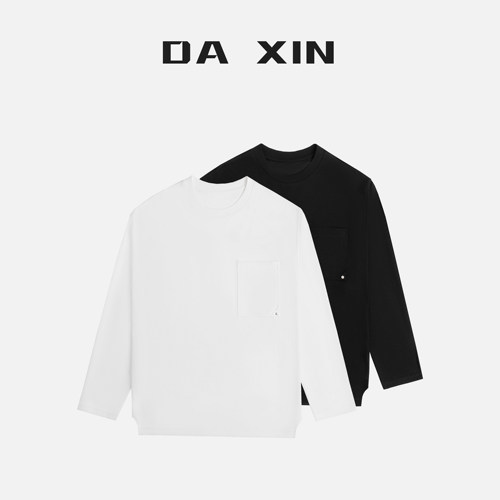 DA XIN 秋季极简设计密纺圆领长袖T恤休闲百搭基础宽松打底衫男士
