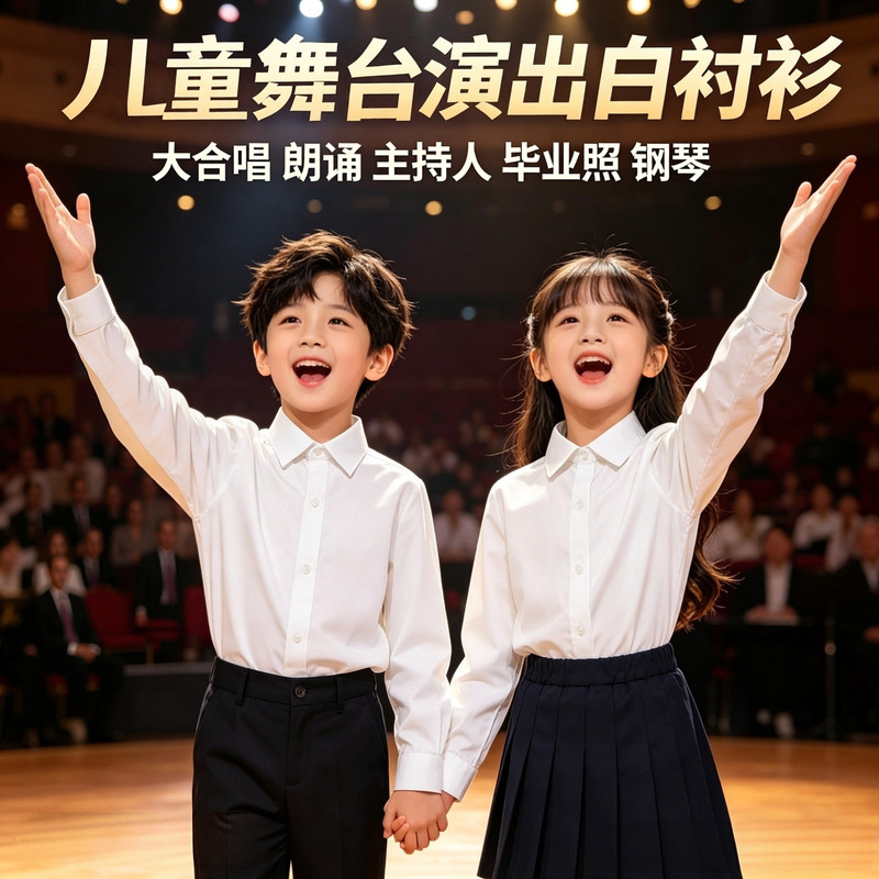 儿童演出白衬衣短袖中小学生合唱表演服幼儿园毕业舞台朗诵白衬衫