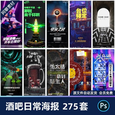 创意酒吧夜店订台科幻赛博朋克日常强制蹦迪海报PSD设计素材模版