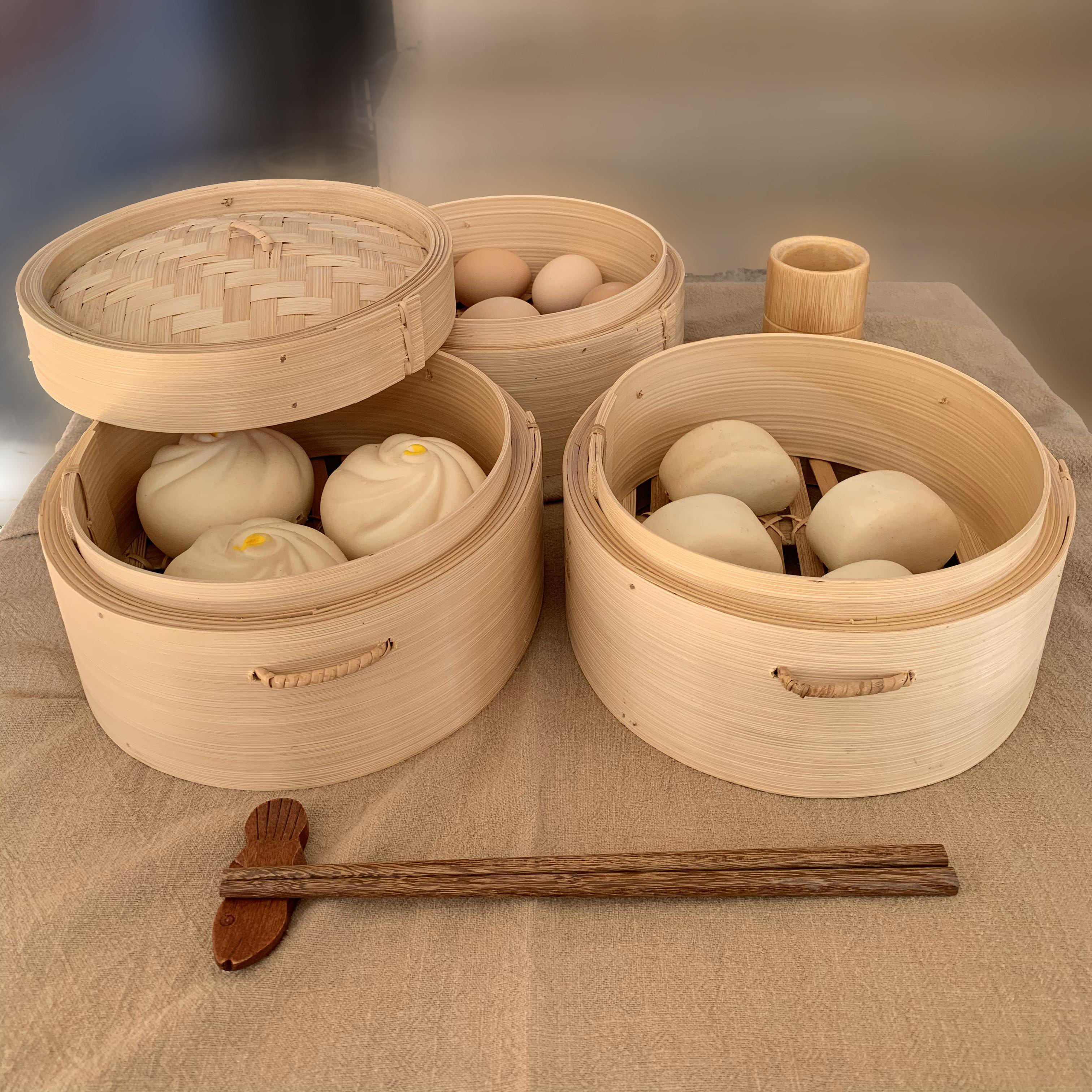 竹制加高加深家用蒸笼小笼包蒸笼加手柄商用竹蒸笼防烫提手蒸屉