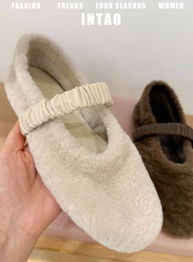 白色超火玛丽珍毛毛鞋女秋冬外穿2025新款松紧一字带法式单鞋平底