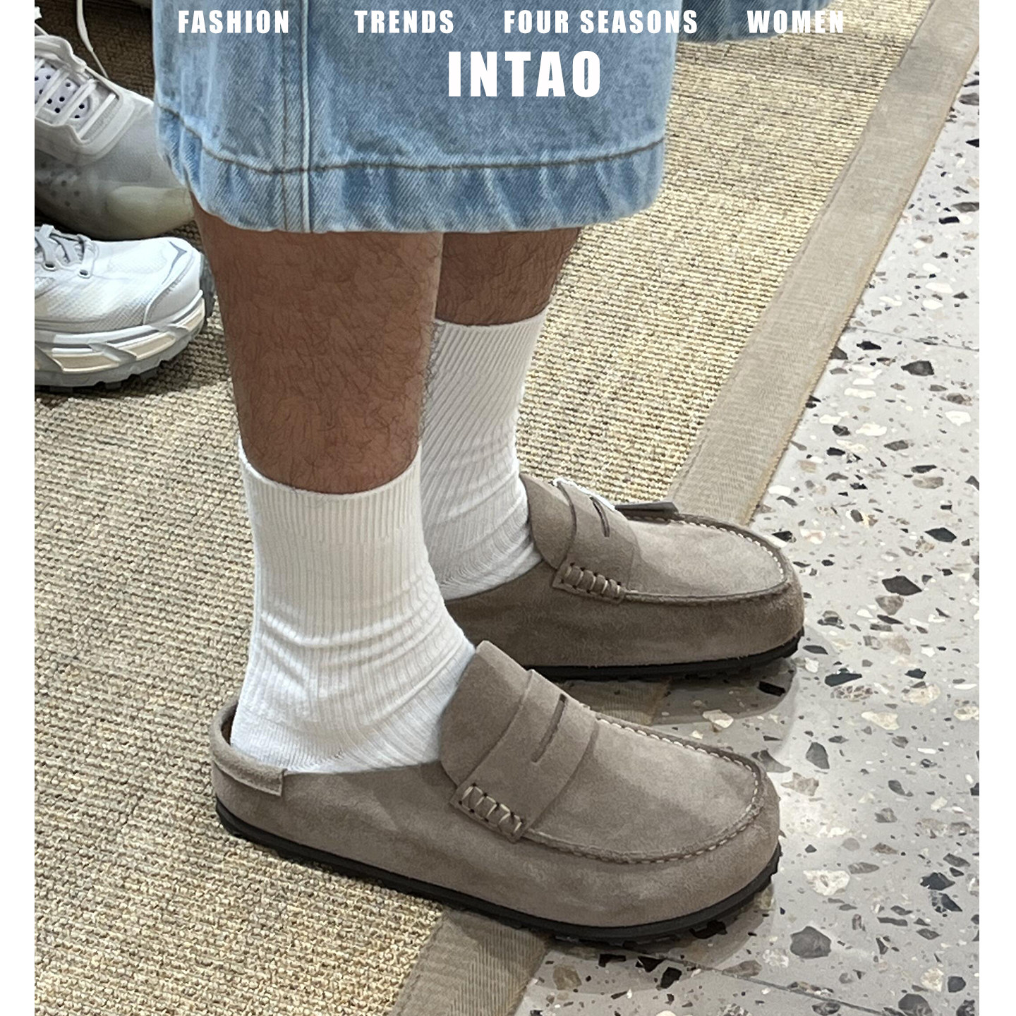 真皮大码勃肯鞋半拖情侣款2026一脚蹬厚底包头穆勒鞋软木底博肯鞋