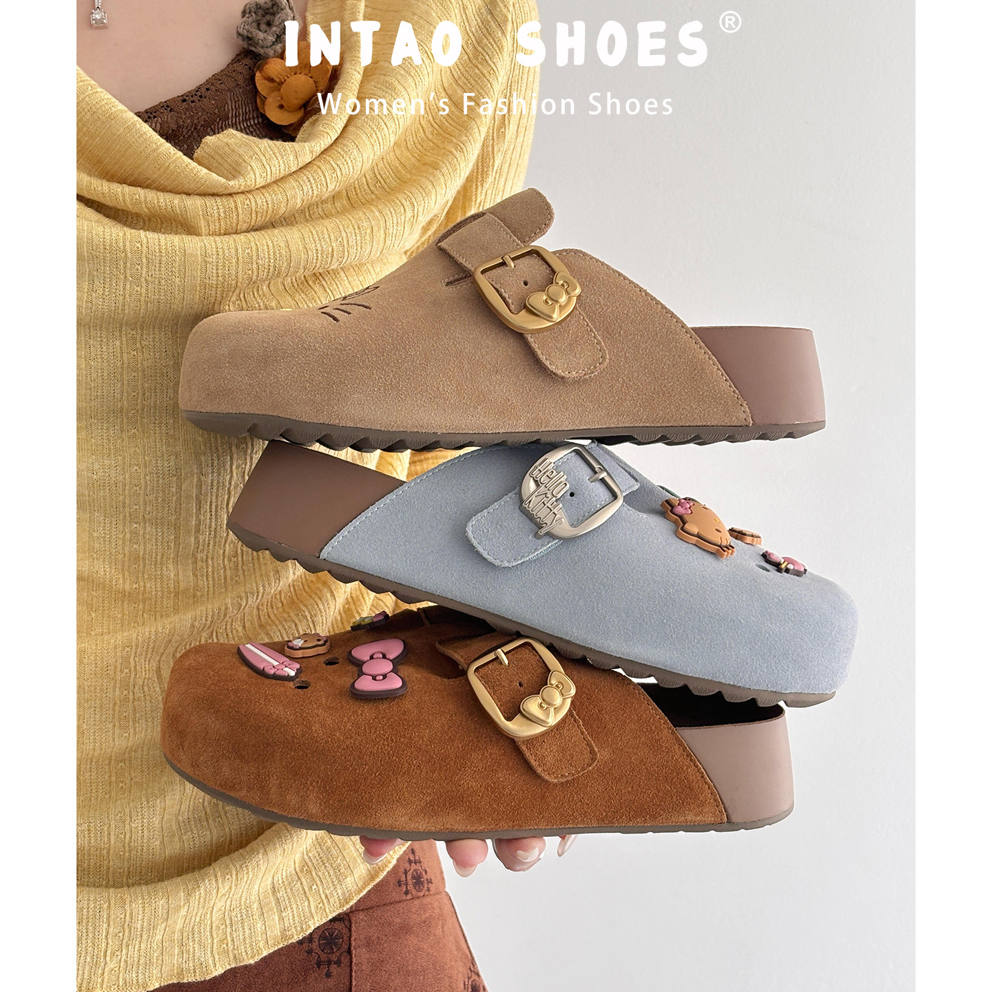 hellokitty洞洞勃肯鞋半拖女夏季外穿2026新款厚底增高包头半拖鞋