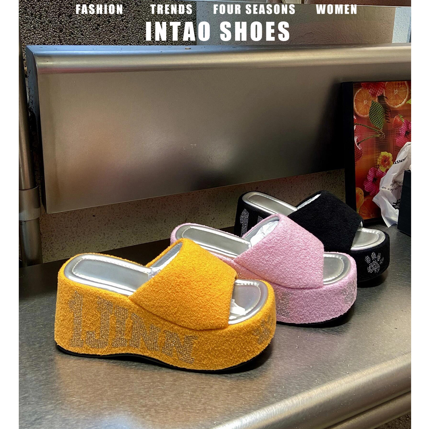 巨好看水钻松糕厚底拖鞋女夏外穿时尚2026新款小个子增高辣妹凉拖