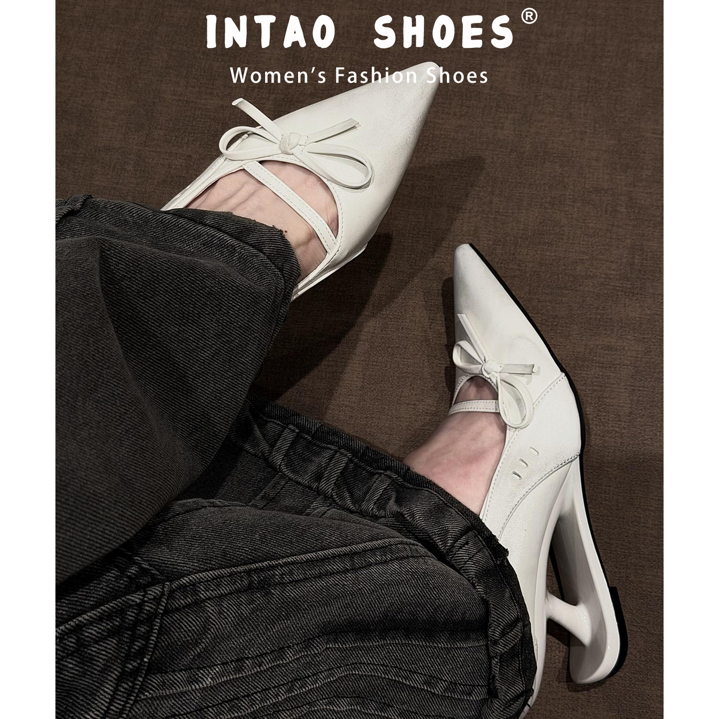 尖头灰白色玛丽珍鞋女秋季
