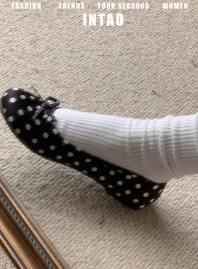 黑色波点浅口单鞋女平底2025年秋季新款蝴蝶结一脚蹬晚晚风温柔鞋