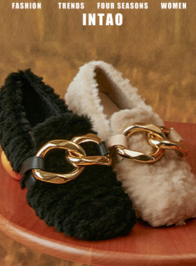 法式黑色玛丽珍毛毛鞋女外穿2025秋冬新款一脚蹬加绒乐福豆豆单鞋