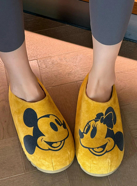 黄色米奇联名小个子包头半拖鞋女夏外穿复古厚底内增高真皮勃肯鞋