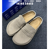 一脚蹬包头穆勒鞋 2026春季 41到44厚底真皮勃肯鞋 男女同款 新款 大码