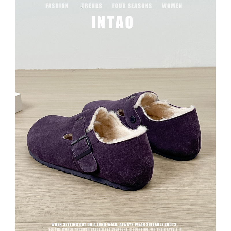 真皮版~紫色内增高毛毛勃肯鞋