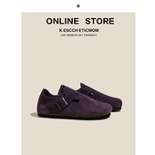 紫色内增高勃肯鞋 女外穿2026新款 真皮博肯鞋 牛皮版 全包复古单鞋