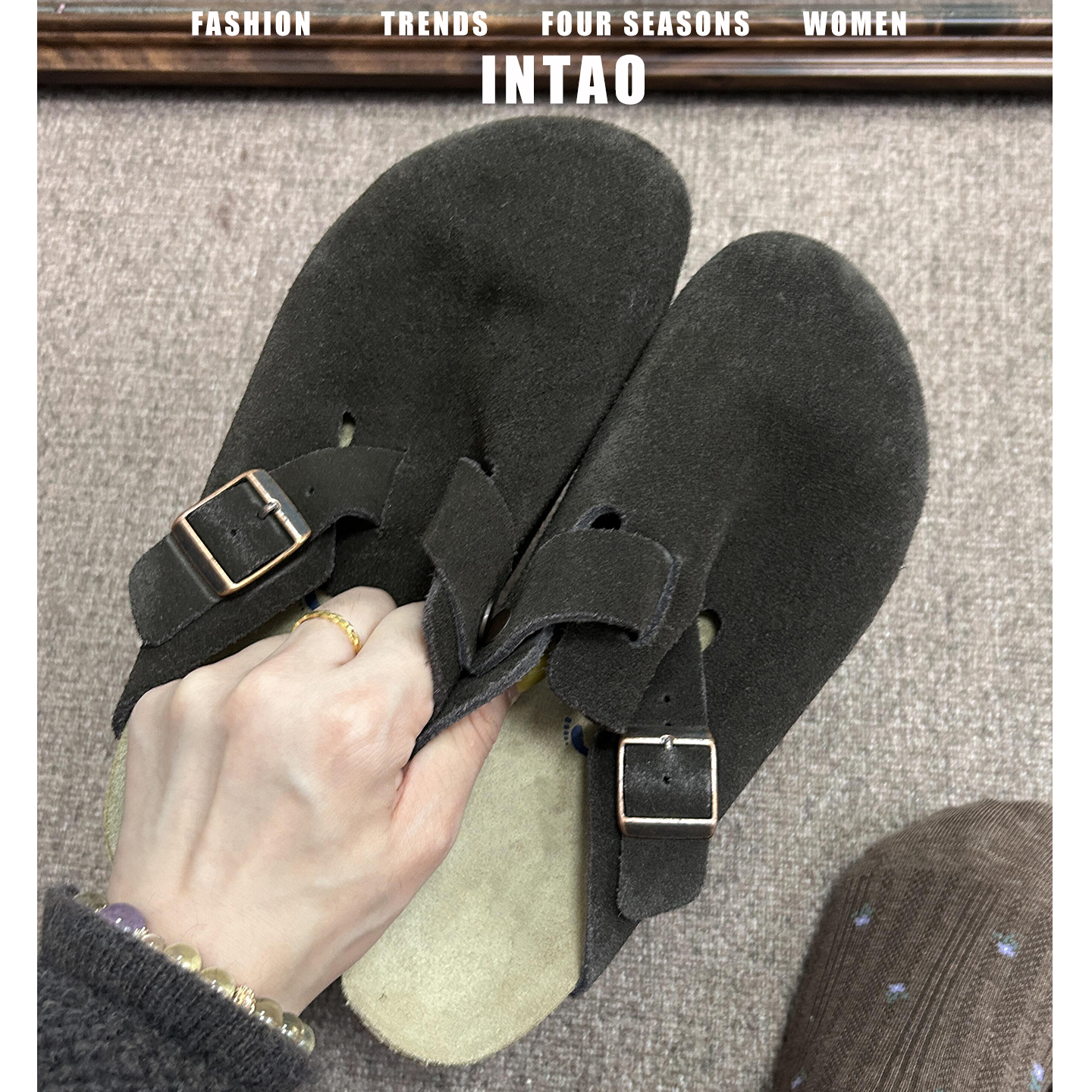 灰色磨砂牛皮日系勃肯鞋女外穿