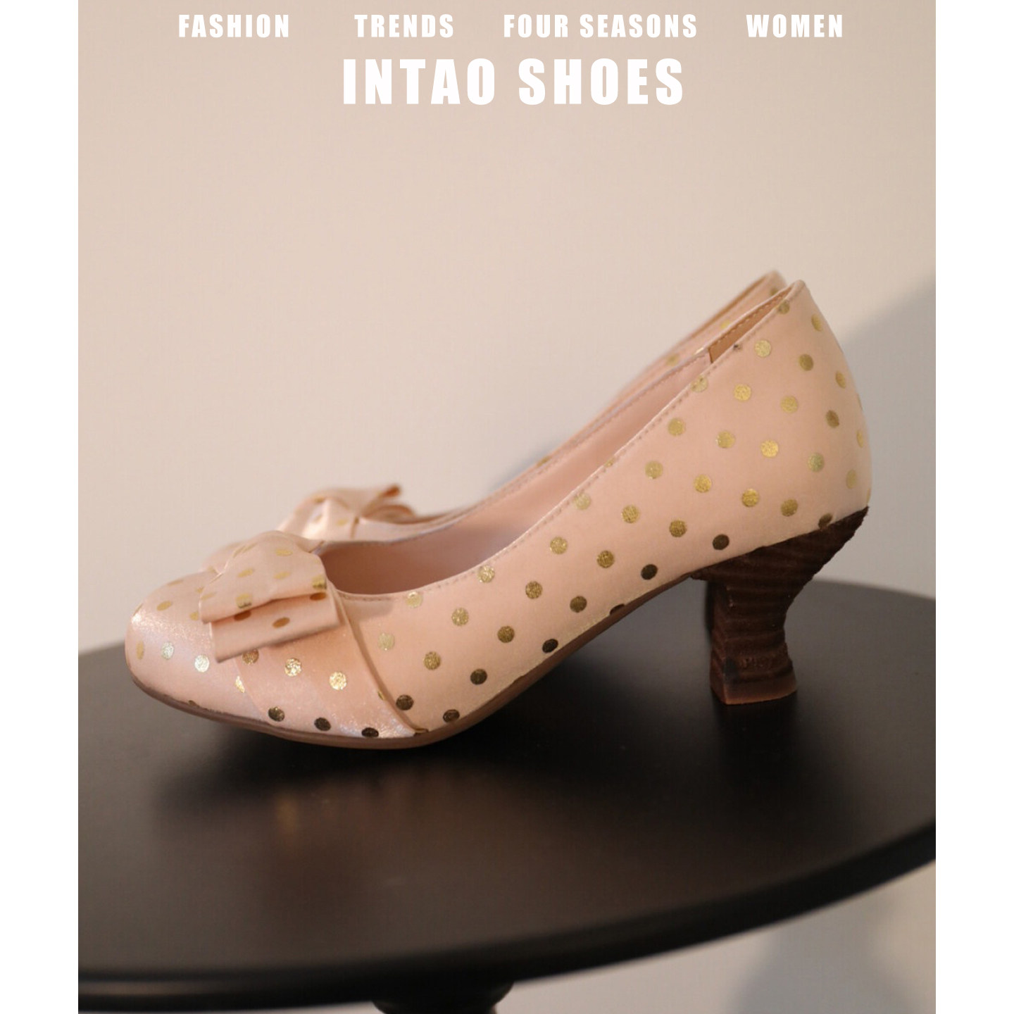 粉色巨好看的波点高跟鞋女粗跟2026年春季新款法式蝴蝶结绝美单鞋