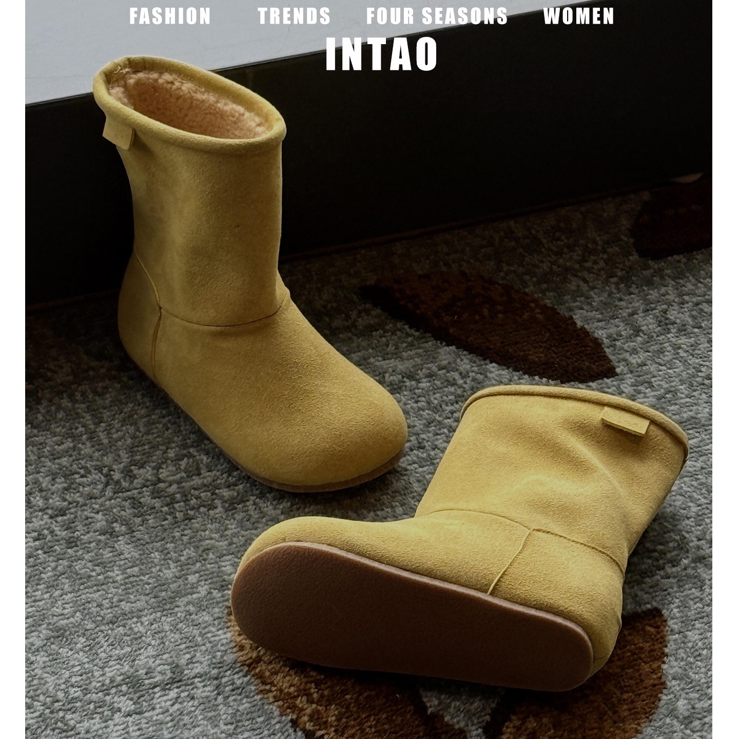 黄色加绒加厚雪地靴女外穿毛毛鞋