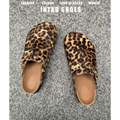 一脚蹬包头博肯拖鞋 新款 子 半拖女外穿2026春季 复古豹纹厚底勃肯鞋