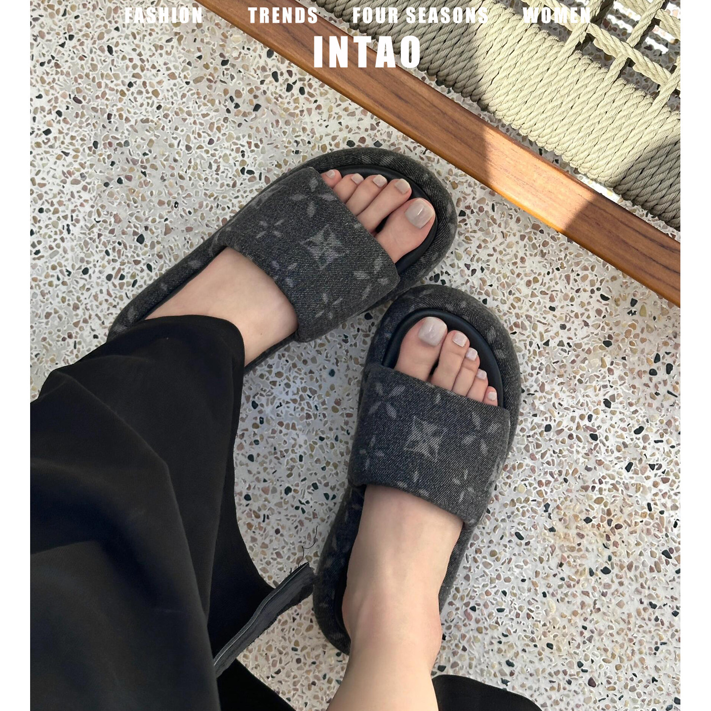 赵露思同款牛仔布拖鞋女夏外穿