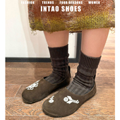 一脚蹬平底奶奶鞋 牛皮版 女2026春季 新款 巨好看 刺绣玛丽珍单鞋