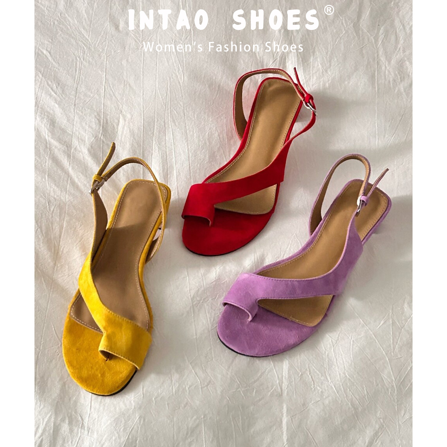 绒面套趾凉鞋女夏季外穿粗跟2026年新款一字带巨好看法式小高跟鞋