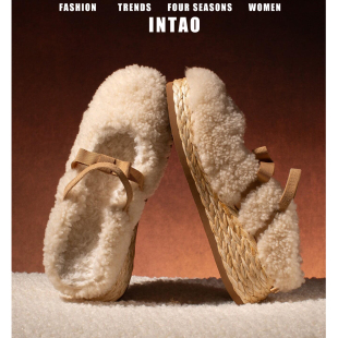 白色巨好看的毛毛拖鞋女秋冬加绒2025新款小个子厚底草编包头棉鞋