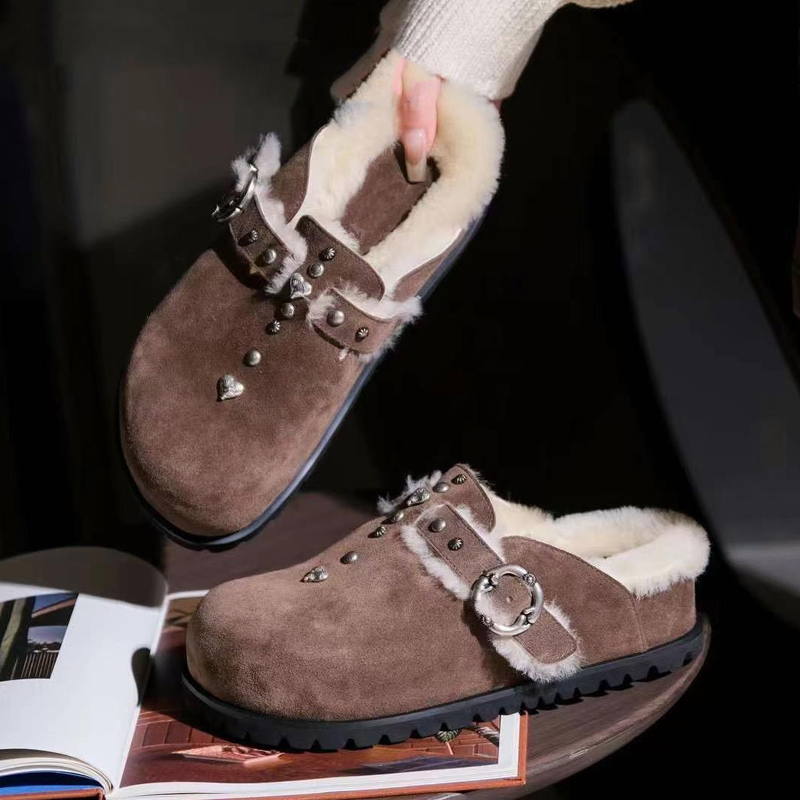 牛皮版~复古包头毛毛勃肯鞋女