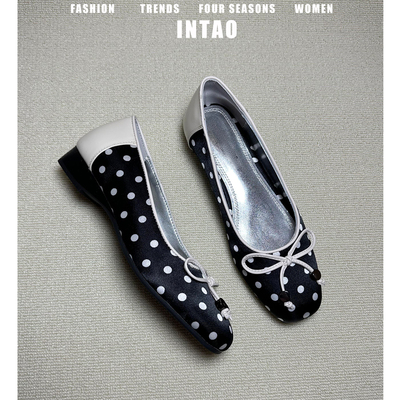 法式黑色波点蝴蝶结玛丽珍鞋女