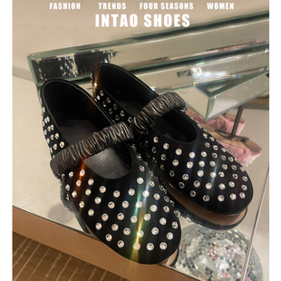 法式黑色水钻芭蕾鞋女平底2026春季新款松紧带复古浅口单鞋高级感