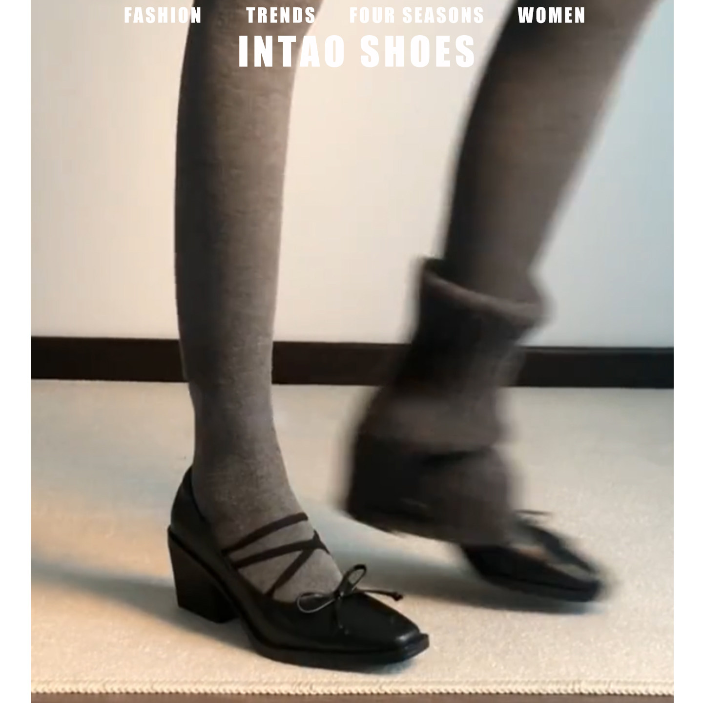 法式黑色蝴蝶结玛丽珍高跟鞋女粗跟2026春季新款方头气质绝美单鞋