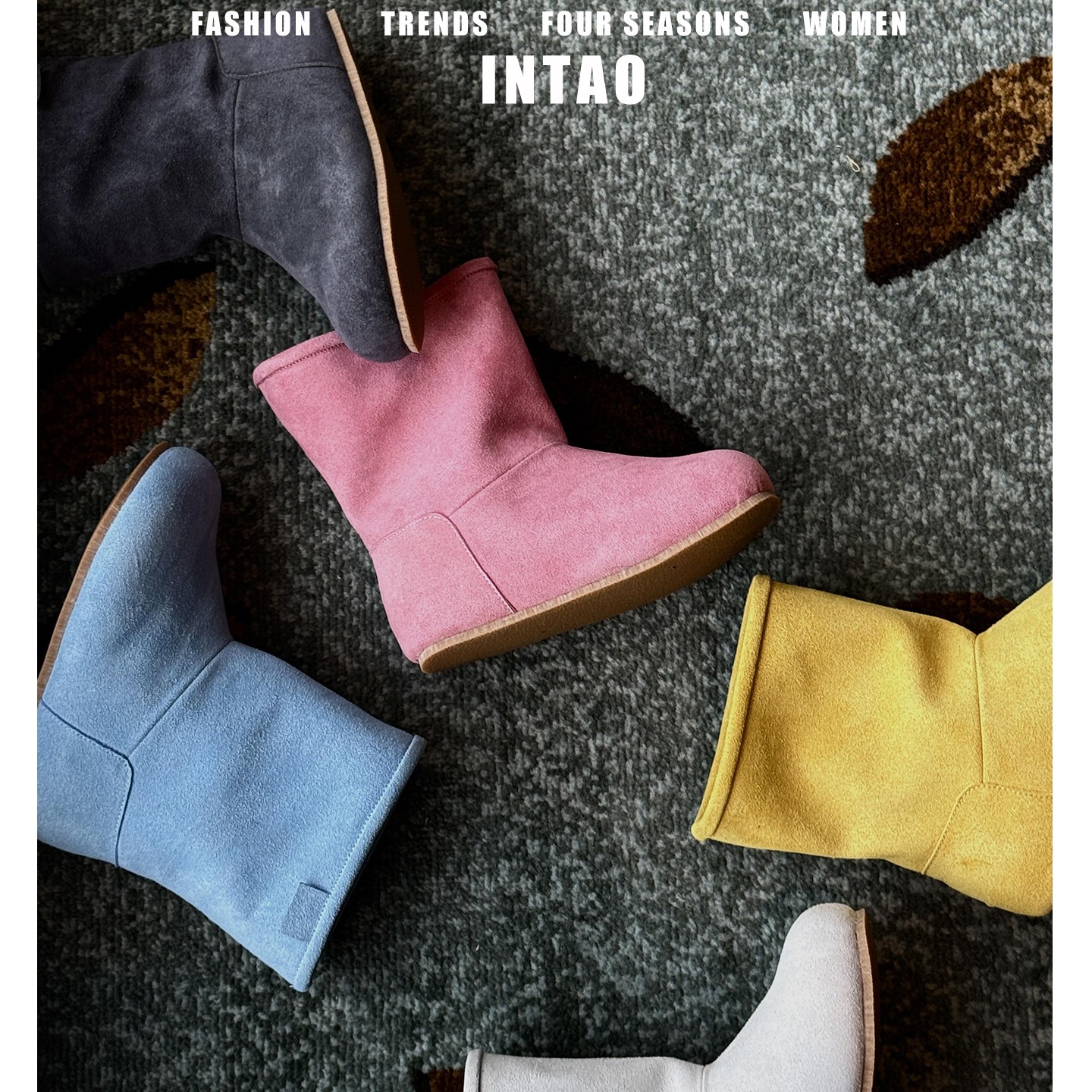 黄色羊羔超火毛毛鞋女冬季加绒